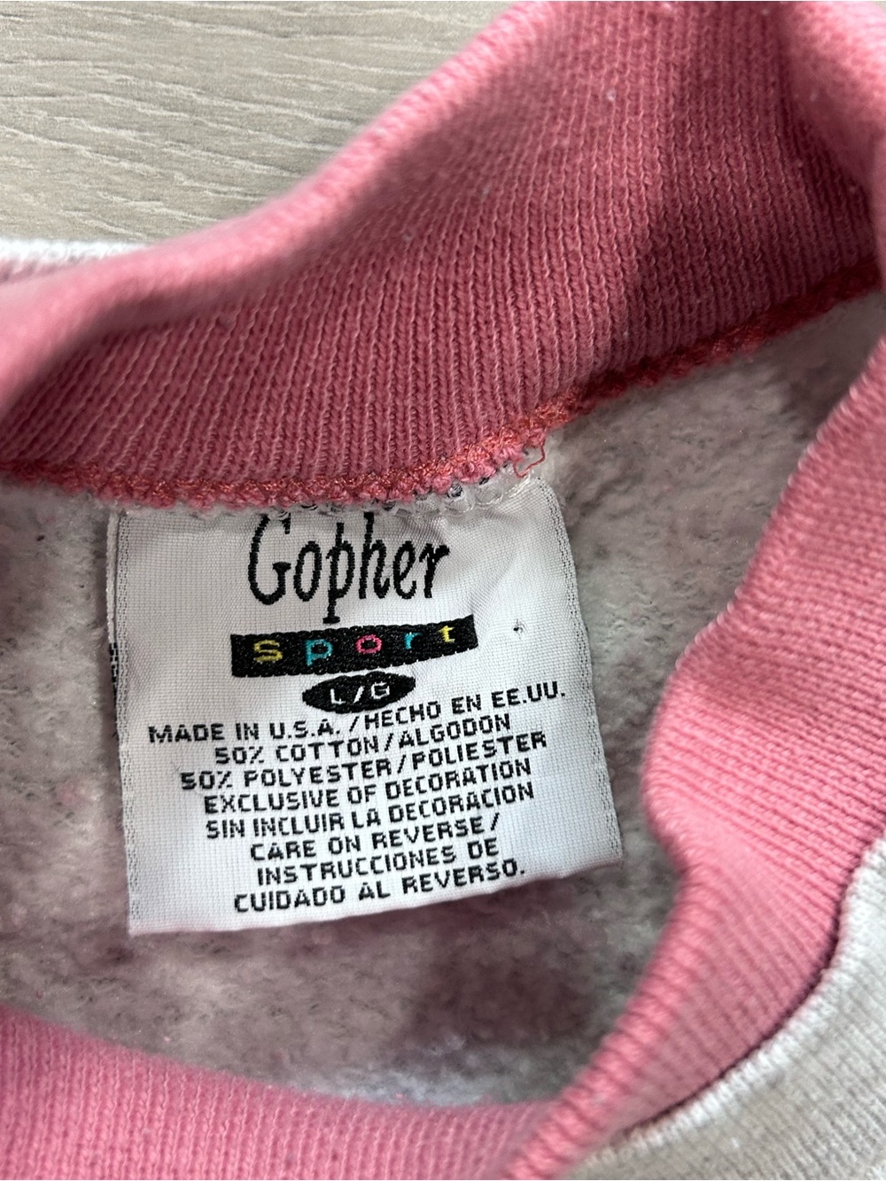 Vtg 90s Gopher Sport Cat Quilt Patchwork Sweater Gray Pink Double Collar Large - Picture 7 of 9